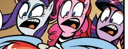Size: 355x136 | Tagged: safe, artist:brenda hickey, idw, official comic, pinkie pie, rainbow dash, rarity, twilight sparkle, g4, spoiler:comic, spoiler:comic13, comic, faic, reaction image
