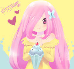 Size: 1280x1200 | Tagged: safe, artist:born-to-die, fluttershy, human, g4, female, humanized, ice cream, light skin, solo