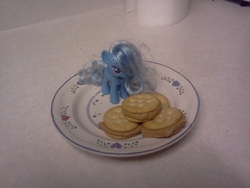 Size: 2048x1536 | Tagged: safe, trixie, g4, brushable, food, irl, peanut butter crackers, photo, toy, waifu dinner