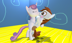 Size: 640x382 | Tagged: safe, pipsqueak, sweetie belle, earth pony, pony, unicorn, g4, 3d, bipedal, blushing, colt, duo, eyes closed, female, filly, foal, gmod, kiss on the lips, kissing, lips, male, ship:sweetiesqueak, shipping, straight