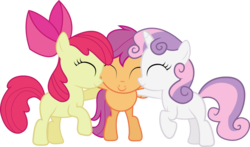 Size: 1165x686 | Tagged: safe, artist:silentmatten, apple bloom, scootaloo, sweetie belle, g4, cute, cutie mark crusaders, group hug, simple background, transparent background, vector