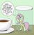 Size: 1577x1600 | Tagged: safe, artist:whatsapokemon, fluttershy, pegasus, pony, g4, bipedal, bipedal leaning, bottled character, colored pupils, cup, dialogue, drink, female, imminent asphyxiation, immurement, leaning, micro, pony in a bottle, solo, table, underhoof