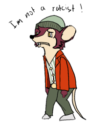 Size: 618x693 | Tagged: artist needed, safe, normal norman, mouse, rat, g4, background human, bipedal, colored, male, mousified, pun, racism, simple background, solo, species swap, transparent background