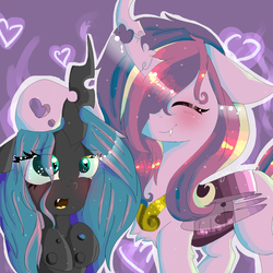 Size: 1024x1024 | Tagged: dead source, safe, artist:missmagicalwolf, princess cadance, queen chrysalis, changeling, changeling queen, g4, changelingified, female