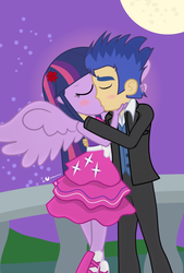 Size: 810x1200 | Tagged: safe, artist:dm29, flash sentry, twilight sparkle, equestria girls, g4, boots, clothes, dress, fall formal outfits, female, good end, high heel boots, kissing, male, ship:flashlight, shipping, shoes, straight, tuxedo, twilight ball dress, wings
