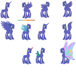 Size: 1952x1964 | Tagged: safe, artist:gabythehedgehog, alicorn, breezie, changeling, pegasus, pony, unicorn, curved horn, horn, simple background, wip