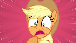 Size: 1120x630 | Tagged: safe, screencap, applejack, g4, the crystal empire, female, reaction image, shocked, solo