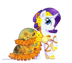 Size: 1040x910 | Tagged: safe, artist:yokokinawa, rarity, g4, clothes, dress, female, flower, simple background, solo, sunflower, transparent background, vincent van gogh