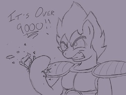 Size: 1000x750 | Tagged: safe, artist:firebrandkun, pony, dragon ball, dragon ball z, monochrome, over 9000, ponified, solo, vegeta