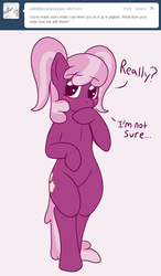 Size: 647x1105 | Tagged: safe, artist:skoon, cheerilee, earth pony, pony, semi-anthro, oh dat cheerilee, g4, ask, bipedal, female, pigtails, solo, tumblr