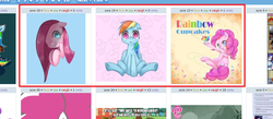 Size: 1018x443 | Tagged: safe, artist:dun, pinkie pie, rainbow dash, earth pony, pegasus, pony, derpibooru, g4, crying, cupcake, exploitable meme, female, juxtaposition, juxtaposition win, mare, meme, meta, pinkamena diane pie, rainbow cupcake