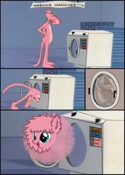 Size: 630x882 | Tagged: safe, artist:mixermike622, oc, oc:fluffle puff, g4, comic, crossover, cute, flufflebetes, fluffy, parody, pink panther, sweet dreams fuel, theory, washing machine