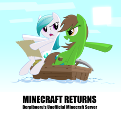 Size: 1280x1200 | Tagged: safe, artist:equestria-prevails, oc, oc only, oc:brilliance, oc:grass block, crystal pony, earth pony, pony, argument, boat, crystal pony oc, map, meta, minecraft, pickaxe, pointing, sailing, server, water