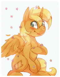 Size: 480x620 | Tagged: safe, artist:cappydarn, oc, oc only, oc:ticket, alicorn, pony, alicorn oc, flower, solo