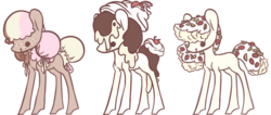 Size: 932x395 | Tagged: safe, artist:spideride, oc, oc only, oc:neapolitan dreams, oc:pavlova surprise, oc:sundae delight, earth pony, pony, adoptable, cherry, female, freckles, mare, solo, strawberry, whipped cream