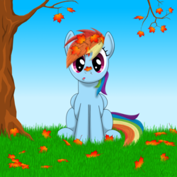 Size: 1500x1500 | Tagged: safe, artist:the1xeno1, rainbow dash, g4, :o, autumn, autumn leaves, cute, dashabetes, female, leaves, sitting, solo, tree