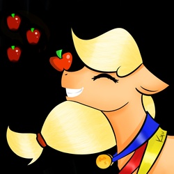 Size: 3000x3000 | Tagged: safe, artist:kyuniko, applejack, g4, eyes closed, female, medal, profile, smiling, solo