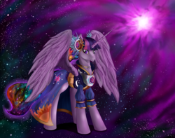 Size: 3000x2367 | Tagged: safe, artist:steptrool, twilight sparkle, alicorn, pony, g4, clothes, dress, female, mare, solo, space, twilight sparkle (alicorn)