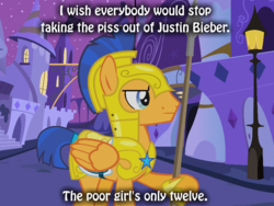 Size: 800x600 | Tagged: safe, flash sentry, pegasus, pony, g4, exploitable meme, idiot sentry, justin bieber, male, meme, solo, stallion, understandable mistake sentry