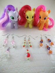Size: 2748x3664 | Tagged: safe, apple bloom, scootaloo, sweetie belle, g4, brushable, cutie mark crusaders, earring, female, irl, jewelry, photo, toy