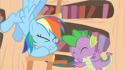 Size: 853x480 | Tagged: safe, screencap, rainbow dash, spike, g4, it's about time, my little pony: friendship is magic