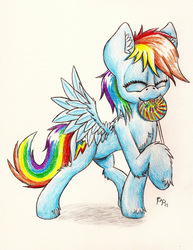 Size: 1000x1298 | Tagged: safe, artist:punk-pegasus, rainbow dash, g4, candy, cute, dashabetes, female, filly, filly rainbow dash, lollipop, solo, traditional art