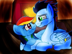 Size: 1024x768 | Tagged: safe, artist:biosonic100, rainbow dash, soarin', g4, female, male, ship:soarindash, shipping, straight