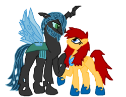 Size: 900x692 | Tagged: dead source, safe, queen chrysalis, oc, oc:gaby, changeling, pegasus, pony, g4, beard, changeling king, facial hair, king metamorphosis, ms paint, rule 63, simple background, white background