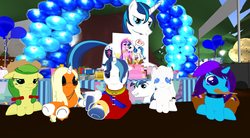 Size: 1920x1058 | Tagged: safe, apple fritter, shining armor, oc, oc:dreamsicle, g4, apple family member, corndog, second life