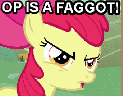 Size: 346x271 | Tagged: safe, apple bloom, human, g4, angry, animated, image macro, irl, male, op is a faggot, pee-wee herman, photo, reaction image, slur