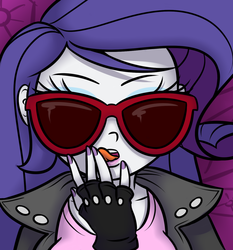 Size: 1280x1375 | Tagged: safe, artist:killryde, rarity, equestria girls, g4, biker, clothes, female, fingerless gloves, gloves, jacket, leather jacket, nail polish, portrait, solo, sunglasses, tongue out
