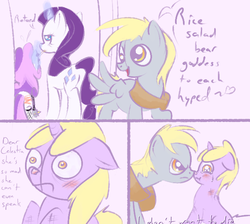 Size: 600x538 | Tagged: safe, artist:a6p, derpy hooves, dinky hooves, rarity, sweetie belle, pegasus, pony, ask dinky doo, g4, angrish, female, mare, meanie belle, meanie vs dinky, raribitch, retard, tumblr