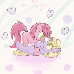 Size: 870x870 | Tagged: safe, artist:haute-claire, dinky hooves, ruby pinch, pony, unicorn, ask ruby pinch, g4, female, filly, lesbian, ship:dinkypinch, shipping, tumblr