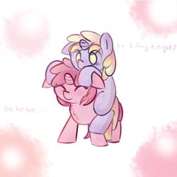 Size: 475x475 | Tagged: safe, artist:haute-claire, dinky hooves, ruby pinch, pony, unicorn, ask ruby pinch, g4, cute, dinkabetes, dinky riding ruby pinch, duo, duo female, female, filly, lesbian, piggyback ride, pinchybetes, ponies riding ponies, riding, riding a pony, ship:dinkypinch, shipping, tumblr
