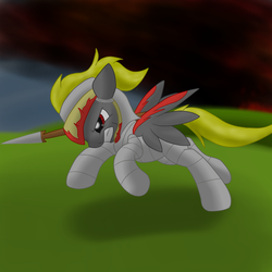 Size: 2600x2600 | Tagged: safe, artist:flashiest lightning, oc, oc only, pegasus, pony, armor, brave, fantasy class, fire, knight, solo, spear, warrior