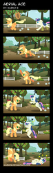 Size: 800x2600 | Tagged: safe, artist:kaznob, applejack, bon bon, sweetie drops, g4, chase, circling stars, comic, knock out, lying down, on back, tongue out
