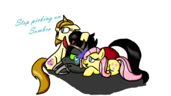 Size: 1191x671 | Tagged: safe, artist:midthechaosprincess, fluttershy, king sombra, oc, pegasus, pony, g4, crying, female, male, mare, simple background, text, transparent background, vector