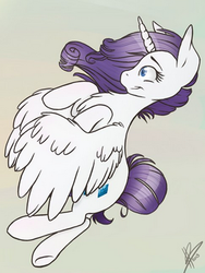 Size: 257x342 | Tagged: safe, artist:akara-art, rarity, alicorn, pony, g4, female, gradient background, mare, race swap, raricorn, signature, solo