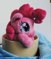 Size: 1373x1600 | Tagged: artist needed, safe, pinkie pie, g4, cute, ebay, fluffy, irl, photo, plushie, solo, teacup