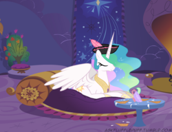 Size: 650x500 | Tagged: safe, artist:mixermike622, princess celestia, g4, accessory swap, female, hat, single panel, solo