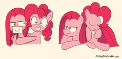 Size: 1002x488 | Tagged: safe, artist:lance, pinkie pie, earth pony, pony, g4, duality, pinkamena diane pie, self paradox, unamused