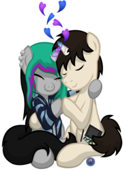 Size: 3347x4500 | Tagged: safe, artist:template93, oc, oc only, oc:template, oc:wickedsilly, pony, unicorn, clothes, cute, glowing horn, heart, high res, horn, hug, jacket, snuggling
