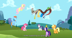 Size: 1366x737 | Tagged: safe, screencap, discord, fluttershy, g4, keep calm and flutter on, butter, meme, youtube caption