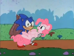 Size: 472x355 | Tagged: dead source, safe, artist:kroboproductions, screencap, pinkie pie, earth pony, pony, g4, carrying, crossover, crossover shipping, cute, diapinkes, female, holding, male, mare, sonic the hedgehog, sonic the hedgehog (series), sonicpie, sonipie, youtube link, youtube poop, ytpmv