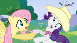 Size: 796x441 | Tagged: safe, edit, edited screencap, screencap, fluttershy, rarity, a canterlot wedding, g4, derp, duo, googly eyes, hat, image macro, soon, swoon