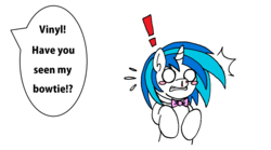 Size: 1750x972 | Tagged: dead source, safe, artist:tilly-towell, dj pon-3, vinyl scratch, pony, unicorn, g4, bowtie, emanata, exclamation point, female, implied octavia melody, nosebleed, solo