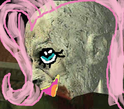 Size: 491x435 | Tagged: safe, edit, fluttershy, zombie, g4, 1000 hours in ms paint, 2spooky, blood, crossover, eyes, female, mane, mouth, ms paint, parody, resident evil, solo