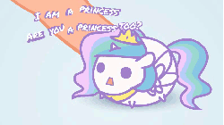 Size: 792x444 | Tagged: safe, artist:4as, princess celestia, alicorn, pony, g4, animated, blob, chibi, dialogue, featured image, female, flash, game, i'm a princess are you a princess too?, open mouth, poking, touch, toylestia