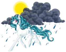 Size: 1767x1402 | Tagged: safe, artist:haventide, oc, oc only, oc:dew droplet, earth pony, pony, cloud, female, mare, rain, solo