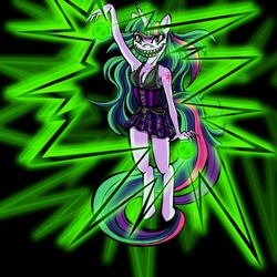 Size: 3000x3000 | Tagged: safe, artist:soulveiwinterfall, twilight sparkle, anthro, unguligrade anthro, g4, corrupted, corrupted twilight sparkle, female, magic, sharp teeth, solo